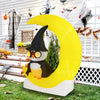 Adorable inflatable owl on a crescent moon with LED lights, perfect for Halloween outdoor decoration.