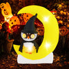 Charming inflatable owl in a wizard hat on a glowing crescent moon, featuring eye-catching LED lights for Halloween.