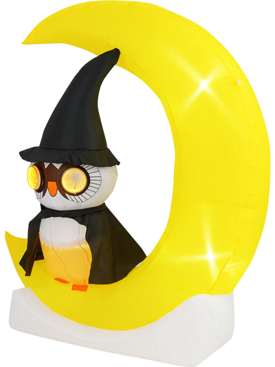 Costway LED Lighted Inflatable Wizard Owl on Moon Halloween Decoration 13274689 New