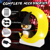 Inflatable Halloween decoration featuring a wizard owl on a crescent moon with LED lights, made of durable polyester.