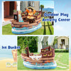 Inflatable pirate ship playhouse in brown with built-in motor, toy sword, and detailed pirate island map for outdoor.
