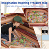 Inflatable pirate ship playhouse with detailed treasure map, inflatable sword, and hat for imaginative playtime.