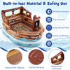 Inflatable pirate ship playhouse in brown with built-in motor, toy sword, and detailed pirate map for creative play.