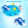 Inflatable Marine Life Spray Pool with shark slide, steering console, and lighthouse sprayer for kids' water fun.