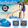 Inflatable stand up paddle board with premium hand pump, featuring a pressure gauge and non-slip EVA pad for safety.