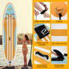 Inflatable stand-up paddle board with anti-slip EVA pad, adjustable paddle, and 3 fins for stability and control.