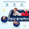 Inflatable toddler travel bed in blue with soft velvet surface, raised bed rails, and included electric pump for safety.