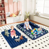 Inflatable toddler travel bed in blue with raised bed rails, perfect for kids' rooms and travel convenience.