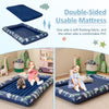 Double-sided inflatable toddler travel bed in blue with soft flocking surface and raised bed rails for safety and.