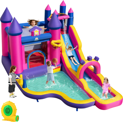 Costway Princess Inflatable Water Slide Bounce Castle w/ Climbing Wall & 680W Blower 59271923 New