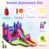 Inflatable water slide princess themed bounce castle with climbing wall, includes 680W blower and sweet accessory kit.