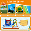 Inflatable water slide park with climbing wall, splash pool, and 735W blower for outdoor fun and energetic play.