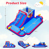 Inflatable water slide park dimensions with double slides, splash pool, and climbing wall for outdoor summer fun.