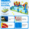 Inflatable water slide bounce house with mesh walls, 14" guardrails, and PVC-laminated 420D oxford cloth for safe play.