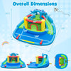 Dinosaur-themed inflatable water slide park with multiple play zones, dimensions 139" x 82.5" for kids' fun.