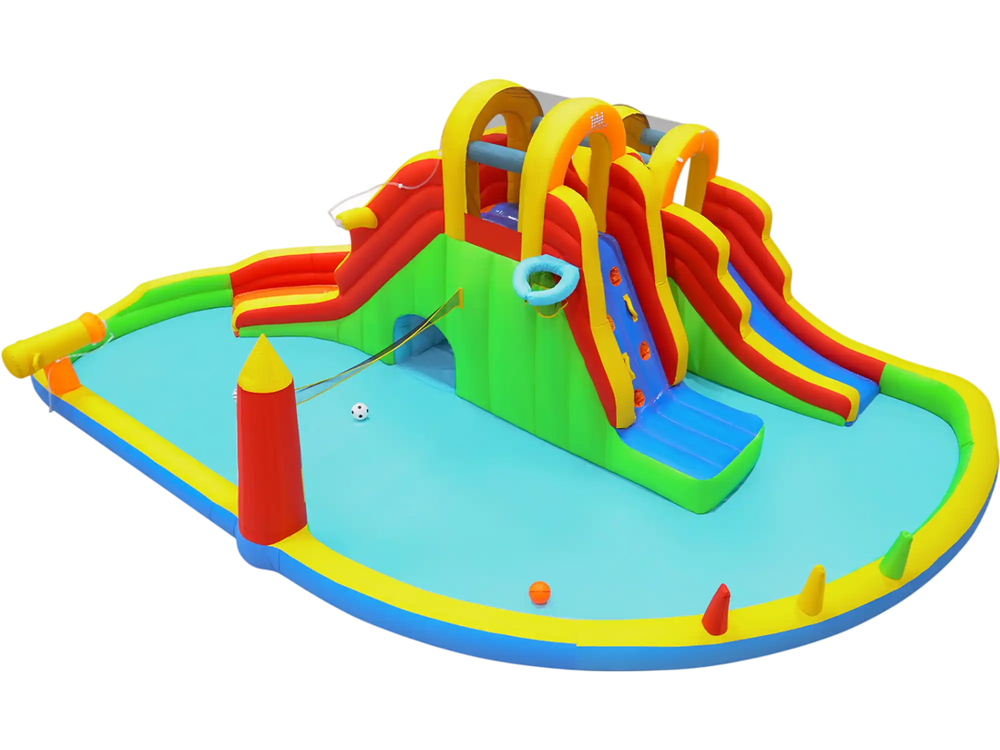 Inflatable Water Slide Park with 2 Long Slides and Climbing Walls for Yard Party