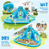 Inflatable water slide with dual slides and large splash pool, made of durable 420D Oxford cloth for outdoor summer fun.