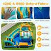 Inflatable water slide bounce house with water cannon, 420D Oxford fabric, and safety guardrails for kids' fun.