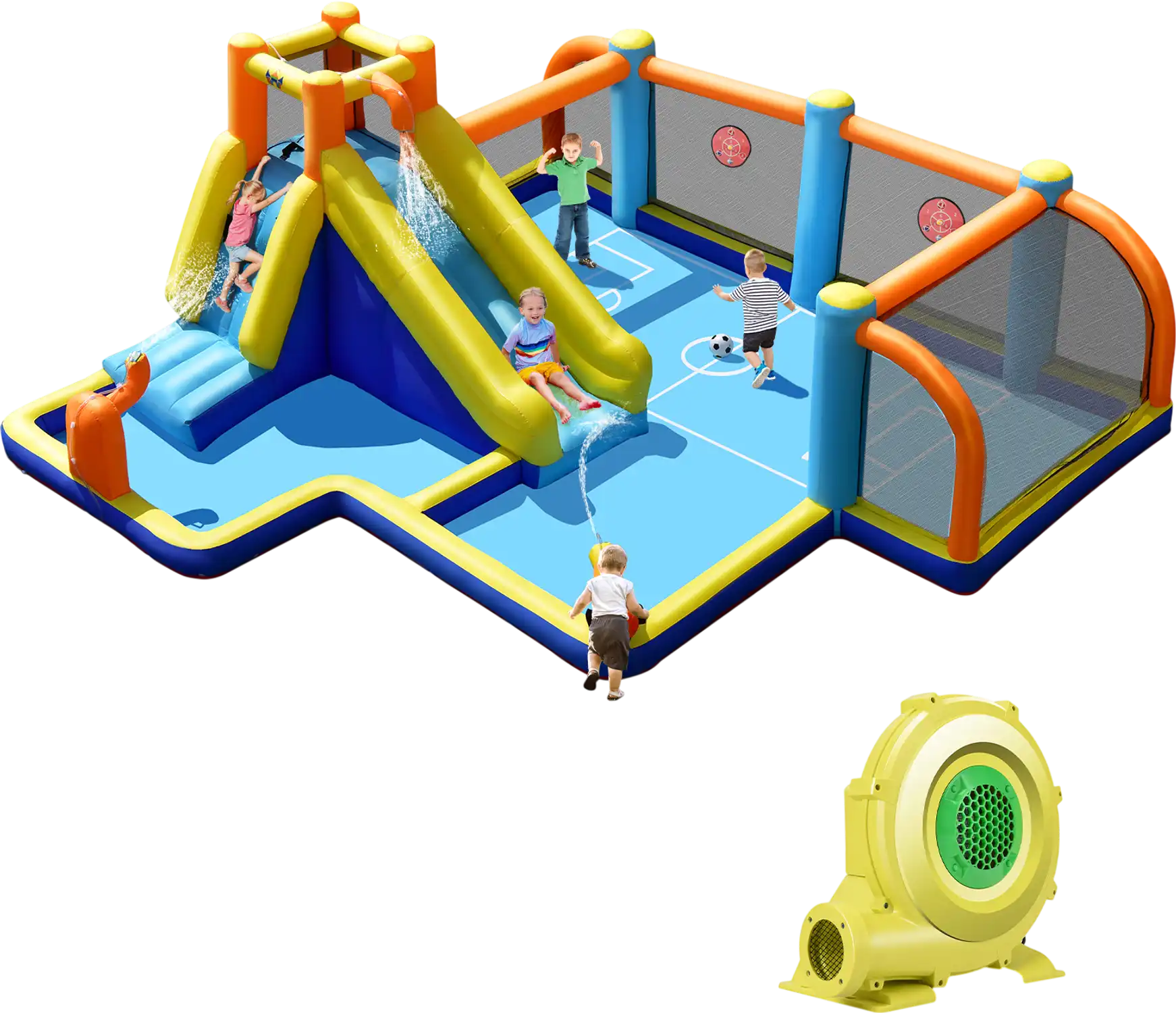 Costway Giant Soccer-Themed Inflatable Water Slide w/ 735W Blower 26943871 New