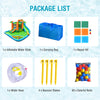 Inflatable water slide park with trampoline, splash pool, and climbing wall, made of durable waterproof Oxford cloth.