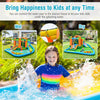 Inflatable water slide park featuring a trampoline, splash pool, and climbing wall, perfect for backyard fun for kids.