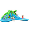 Colorful 7-in-1 inflatable bounce house with double slides, climbing wall, and splashing pool for outdoor fun.