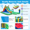 Giant inflatable water slide park with splash pool, double slides, and safety features for backyard summer fun.