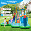 Giant inflatable water slide park with double slides, splash pool, and water cannon for summer fun and entertainment.
