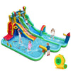Water cannon and small splash pool in the inflatable water slide park for enhanced summer entertainment and fun.