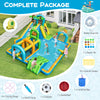 Inflatable water slide aqua park with dual slides, splash pool, and 735W blower for outdoor fun and games.