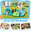 Inflatable water slide aqua park with dual slides, splash pool, and water cannons for birthday parties and family.