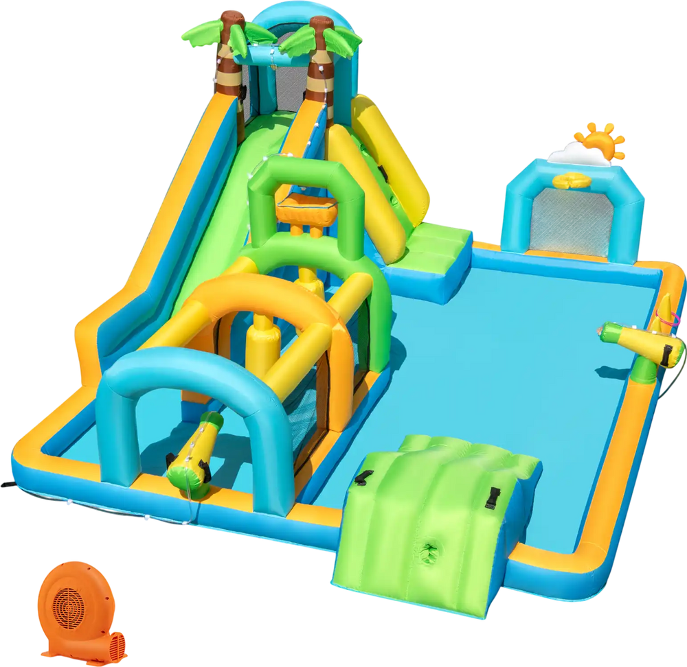 Inflatable Water Slide Tropical Theme Dual Slide Aqua Park with 750W Blower