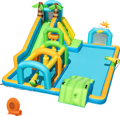 Costway Tropical Theme Dual Slide Inflatable Water Slide Aqua Park w/ 750W Blower 468927153 New