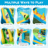 Inflatable water slide with dual slides, climbing wall, and splash pool for fun outdoor play and activities.