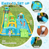 Inflatable water slide with dual slides, splash pool, and obstacles, perfect for outdoor fun and parties.