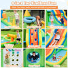 Inflatable water slide with climbing wall and splash pool, featuring volleyball area and dual water cannons for outdoor.