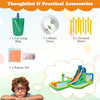 Inflatable water slide with splash pool and climbing wall, featuring durable Oxford fabric and included carrying bag.