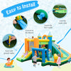 Inflatable water slide with dual slides, splash pool, and accessories for kids' outdoor fun and summer enjoyment.