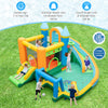 Inflatable water slide with dual slides, splash pool, and climbing wall for kids' outdoor fun and summer activities.