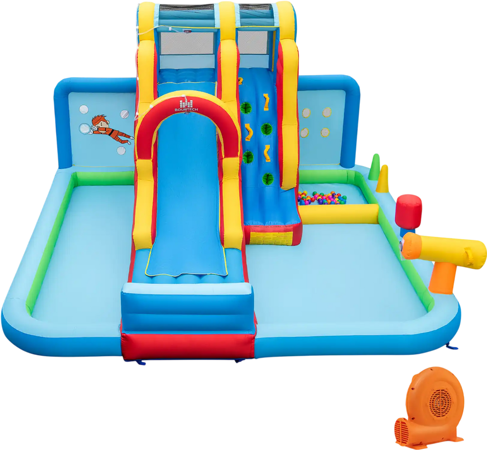 Inflatable Water Slide Water Park with Long Slide and Splash Pools and Ball Pit with 680W Blower
