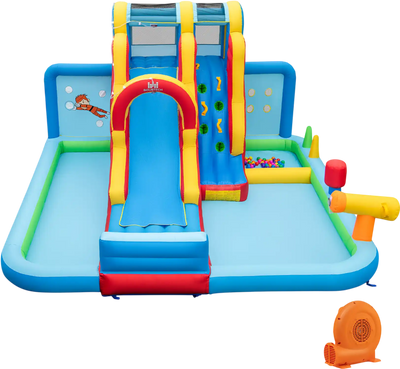 Costway Inflatable Water Park Long Slide Splash Pools Ball Pit w/ 680W Blower 81754936 New