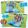 Inflatable water slide park with long slide, splash pools, and ball pit for year-round fun in backyard or amusement.