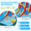 Inflatable water slide park featuring a long slide, splash pool, and ball pit for summer fun and safe play.