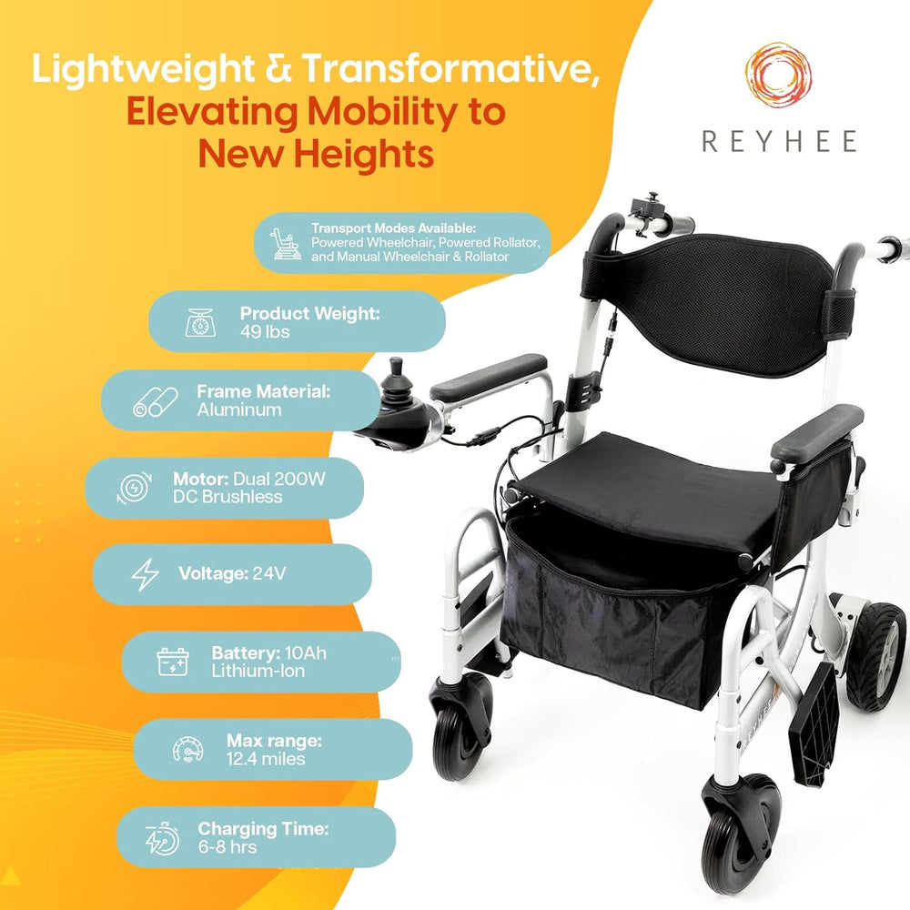 Reyhee Superlite Foldable 3-In-1 Electric Wheelchair 24V 200W 3.75 MPH New