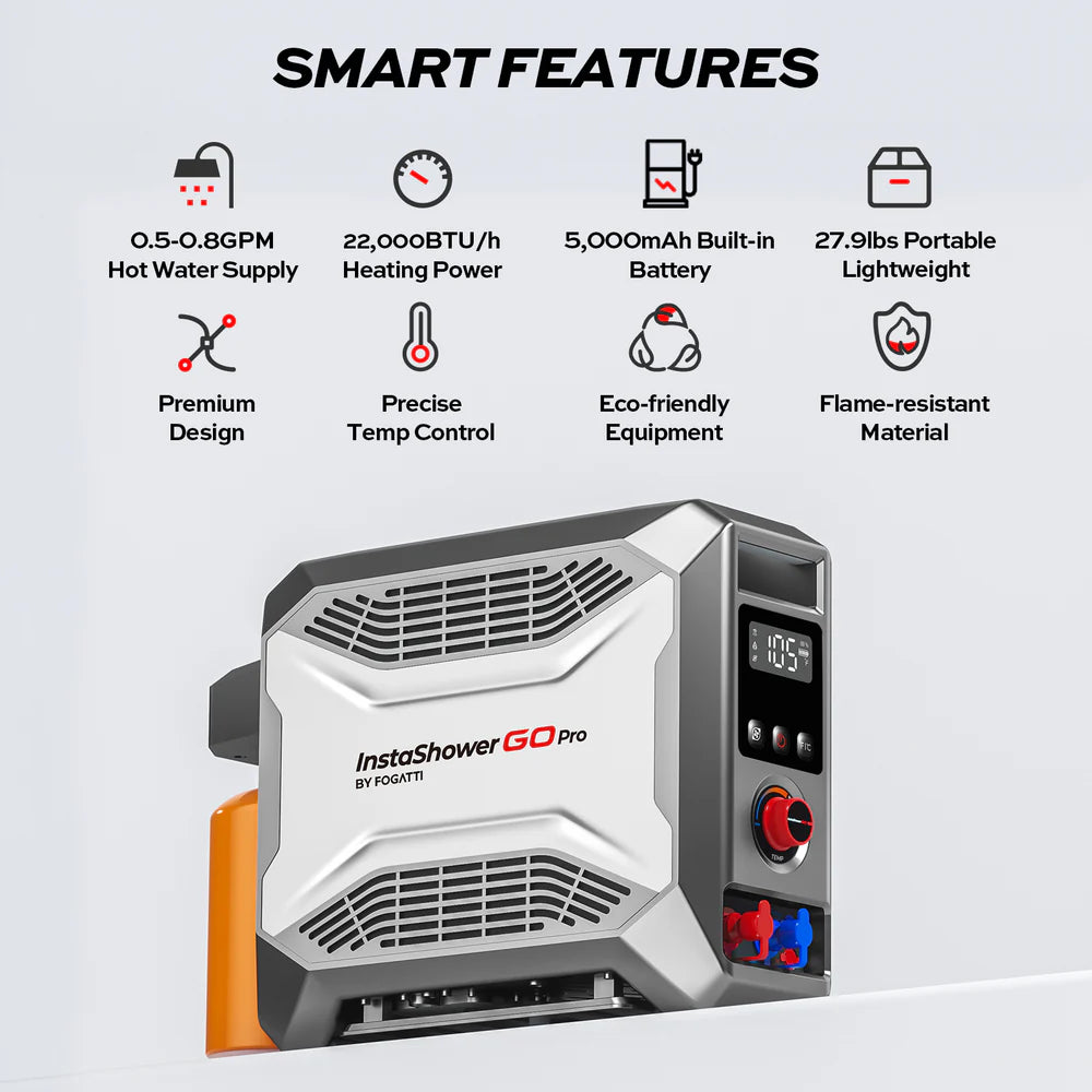 Fogatti InstaShower Go Pro Portable Water Heater with Water Pump 22,000 BTU Propane New