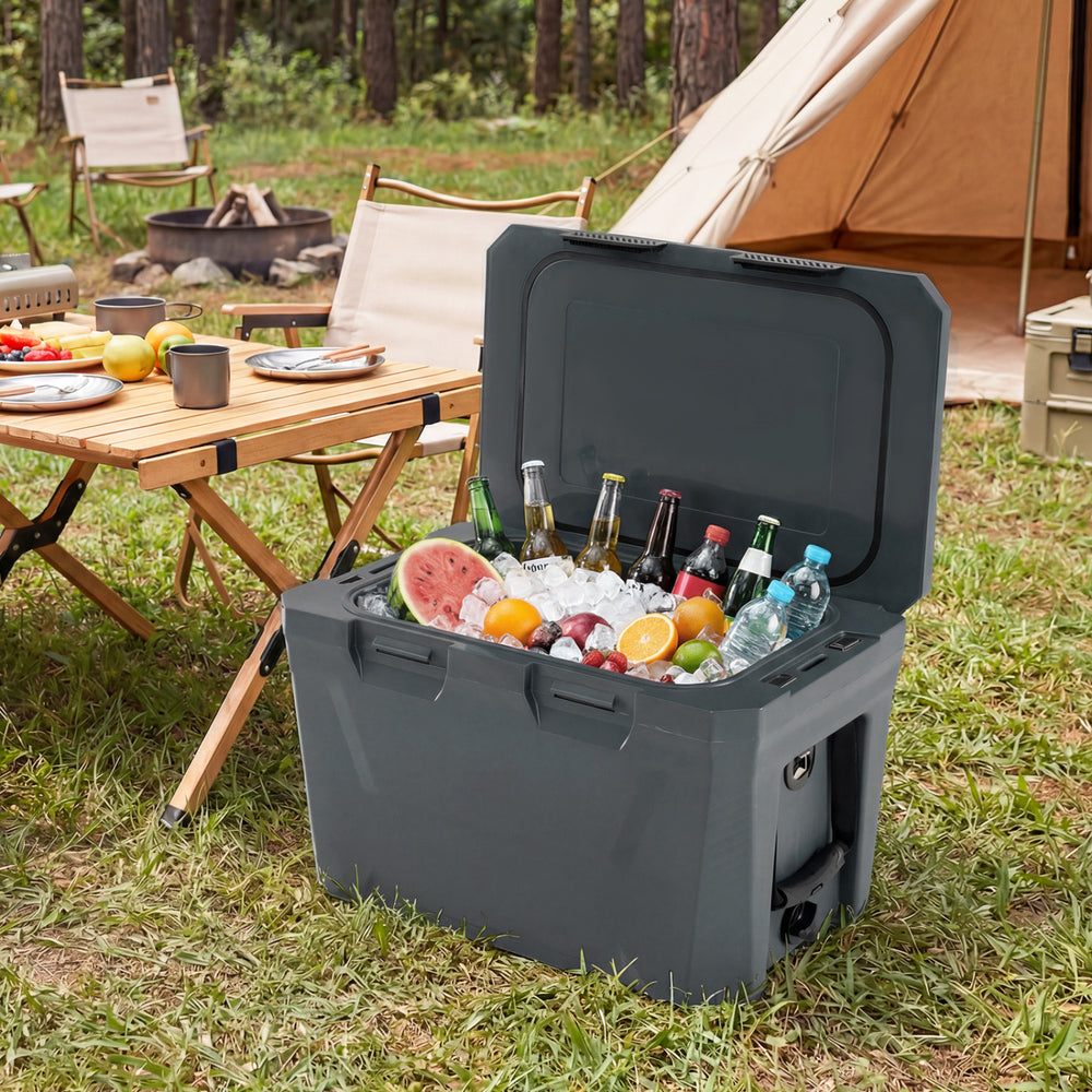 Insulated Portable Cooler Hard Shell Ice Chest with 2 Cup Holders Bottle Opener and Drain Plug-Gray - Gallery View 1 of 11