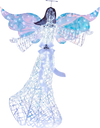 Iridescent Christmas angel decoration standing 5.2 ft tall, pre-lit with 230 cold white LEDs for festive outdoor displays.