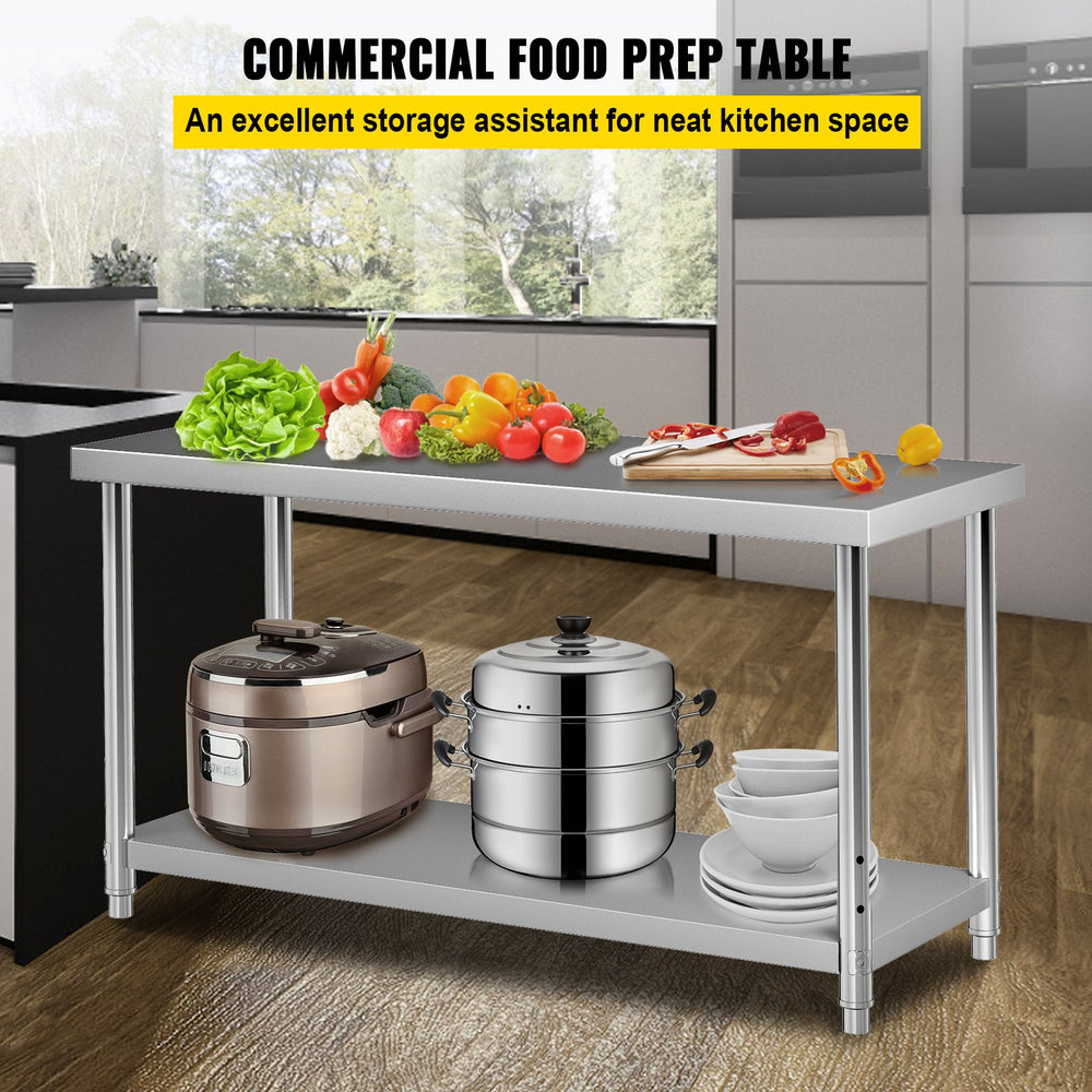 Vevor Prep Table 60" x 24" x 34" Stainless Steel 550 lbs. Capacity with Adjustable Undershelf New