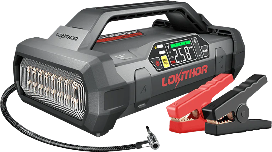 Lokithor JA2500 Jump Starter 60W 12V 2500A LiFePO4 and 150PSI Air Inflator New