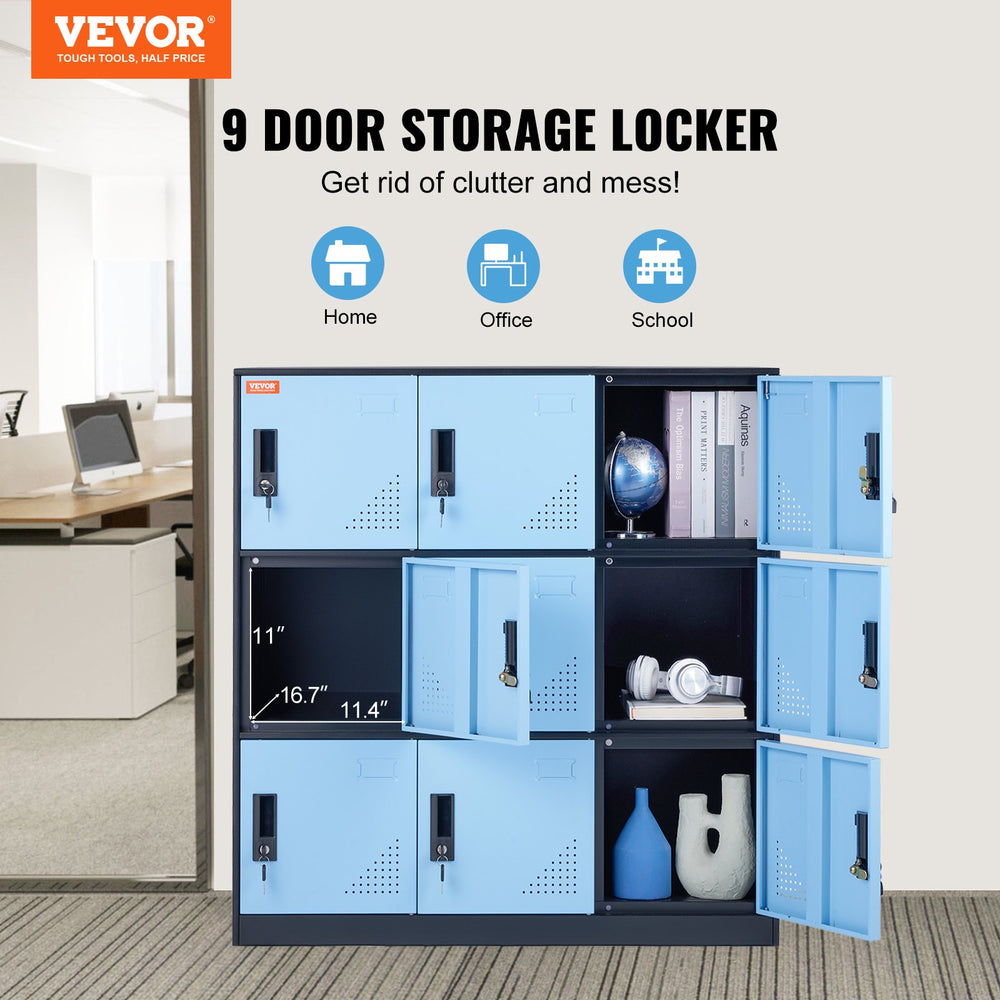 Vevor Metal Locker 9-Door Employee Storage Cabinet 540 Lbs. Capacity with Keys New